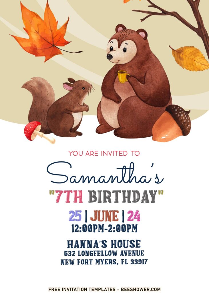 7+ Watercolor Autumn Woodland Animals Birthday Party Invitation Templates