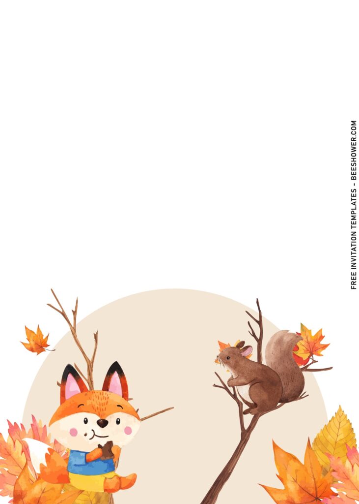 7+ Watercolor Autumn Woodland Animals Birthday Party Invitation Templates with cute fox