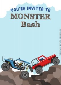 7+ Cute Monster Bash Boy Birthday Party Invitation Templates with off road cars
