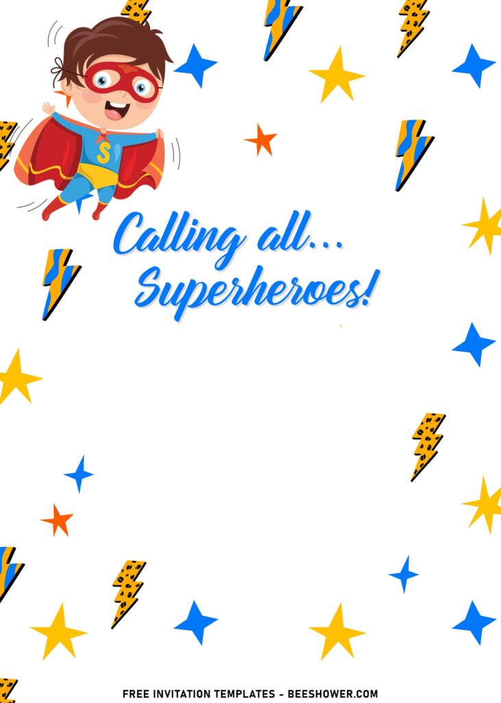 7+ Lovely Cute Cartoon Superhero Boys Birthday Invitation Templates with colorful stars