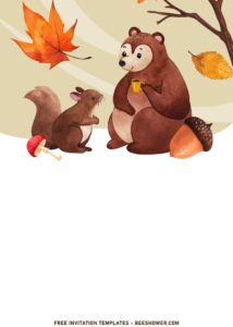 7+ Watercolor Autumn Woodland Animals Birthday Party Invitation Templates with cute baby bear