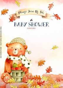 8+ Kids Autumn Themed Birthday Invitation Templates With watercolor bear and basket full of apel
