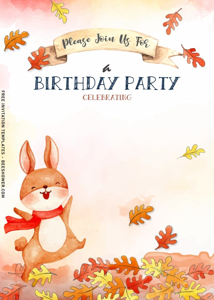 8+ Kids Autumn Themed Birthday Invitation Templates With adorable little bunny