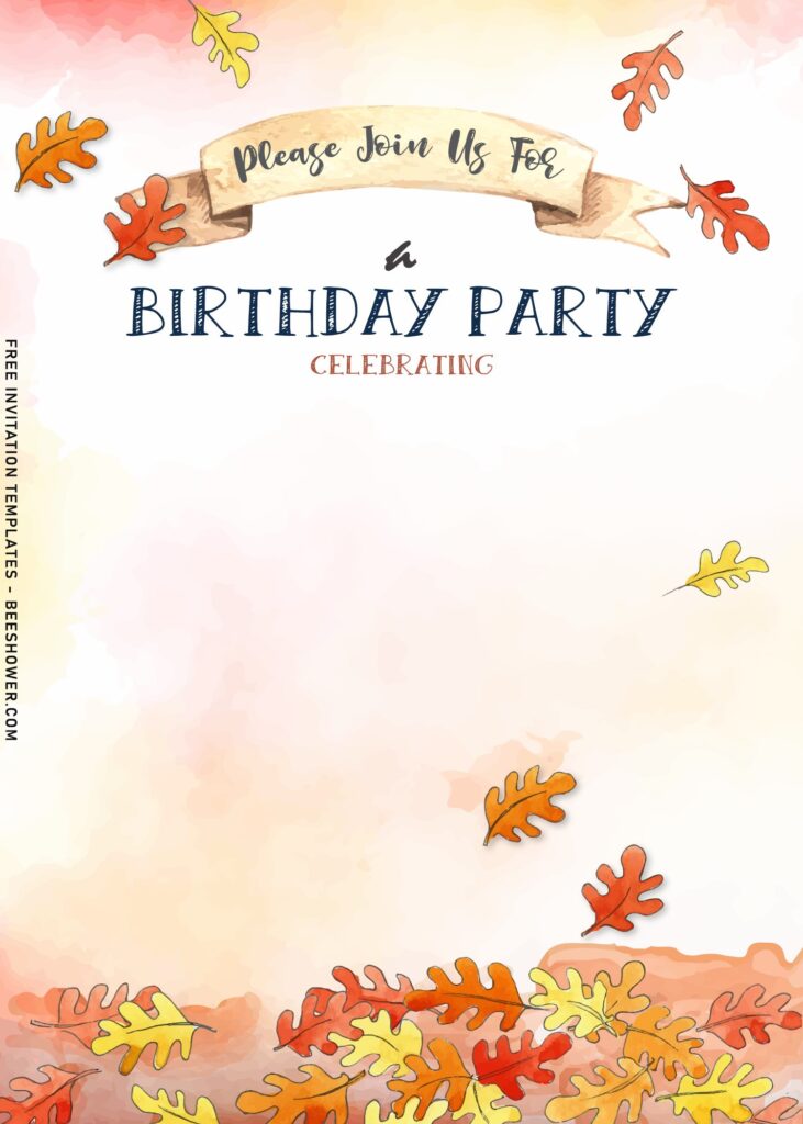 8+ Kids Autumn Themed Birthday Invitation Templates With falling oak leaves