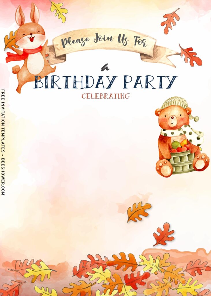 8+ Kids Autumn Themed Birthday Invitation Templates With watercolor blush background