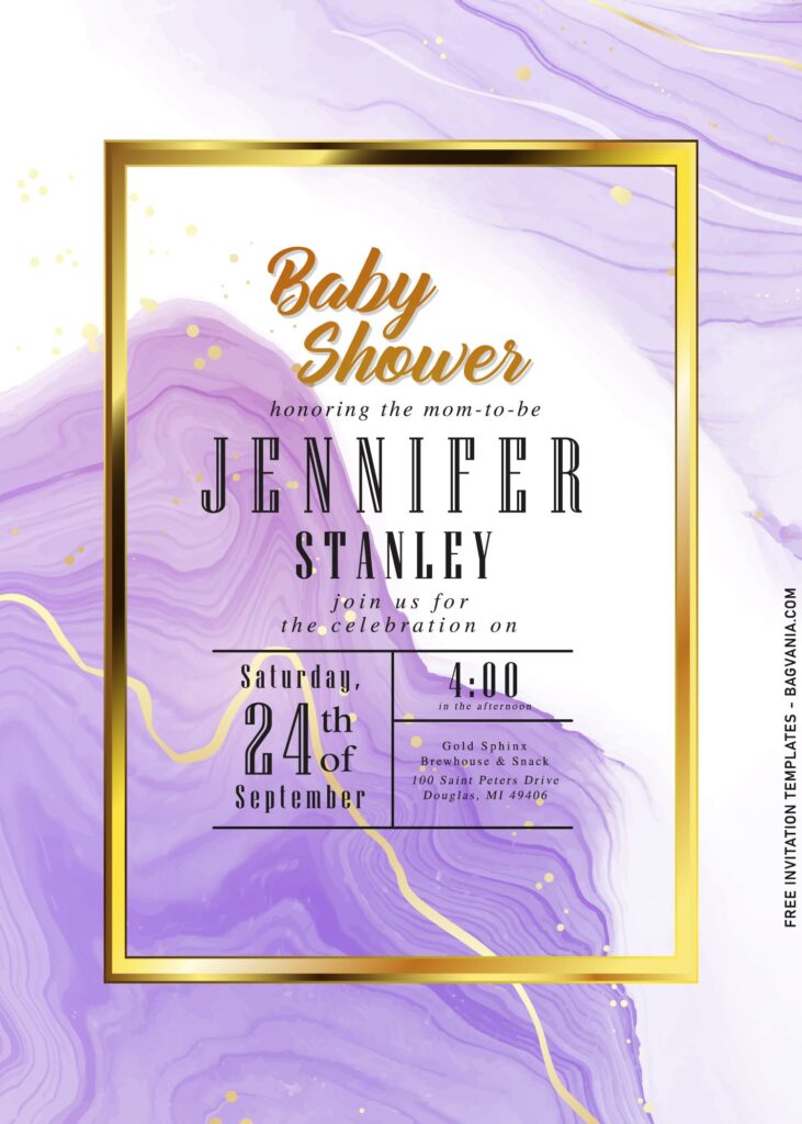 9+ Sparkling Gold Frame And Violet Marble Birthday Invitation Templates