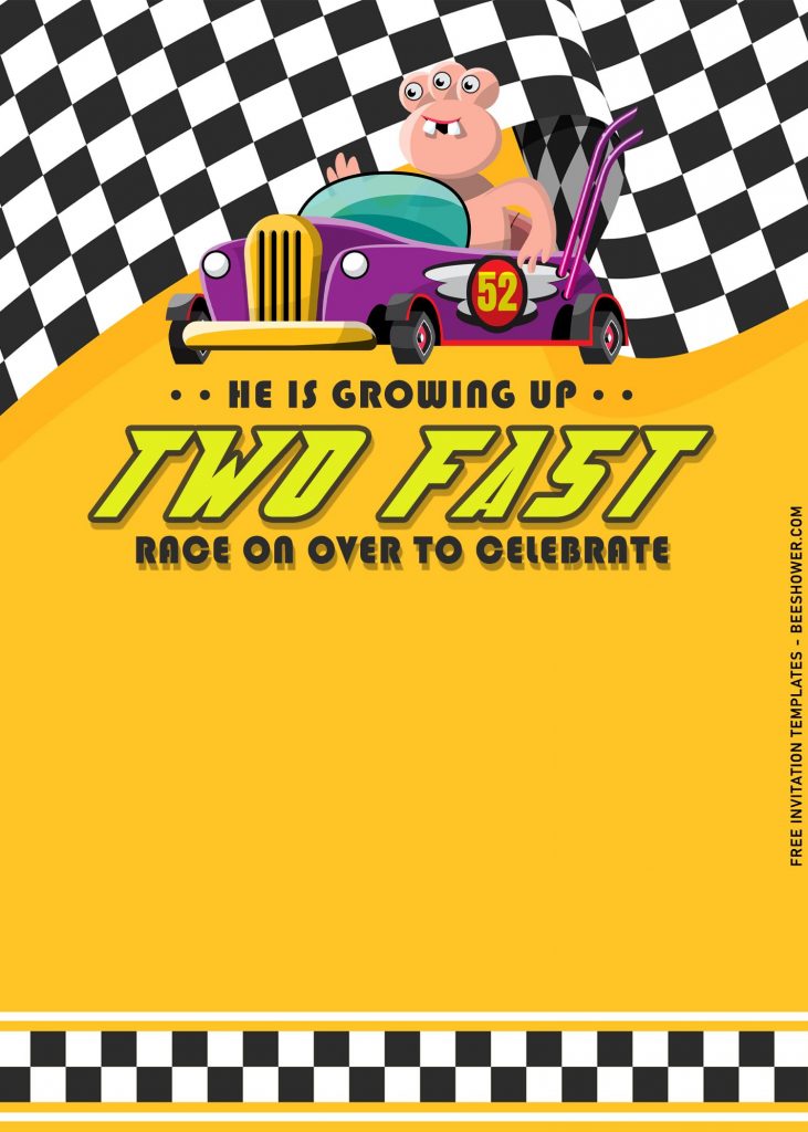 9+ Two Fast Vintage Race Car Birthday Invitation Templates For Boys with portrait orientation design