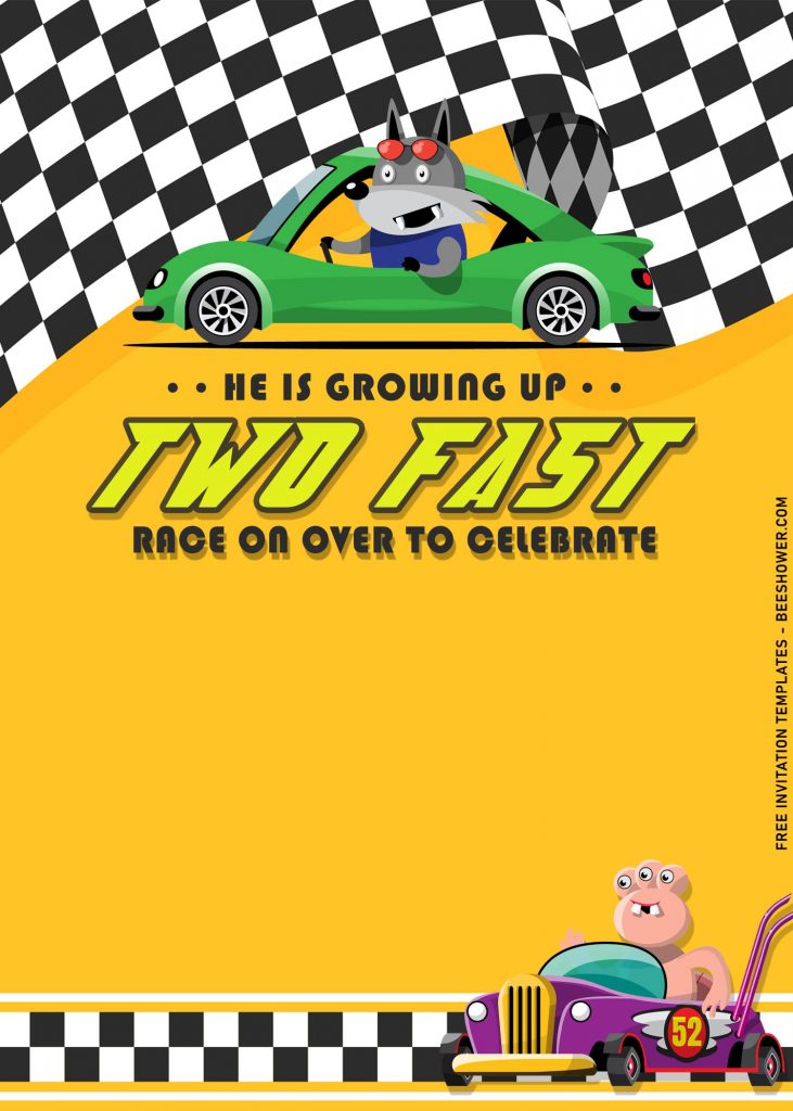 9+ Two Fast Vintage Race Car Birthday Invitation Templates For Boys with yellow backgrouond