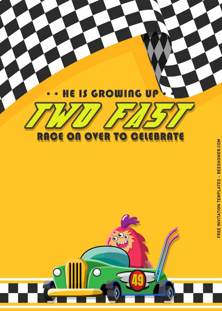 9+ Two Fast Vintage Race Car Birthday Invitation Templates For Boys with checkered race flag