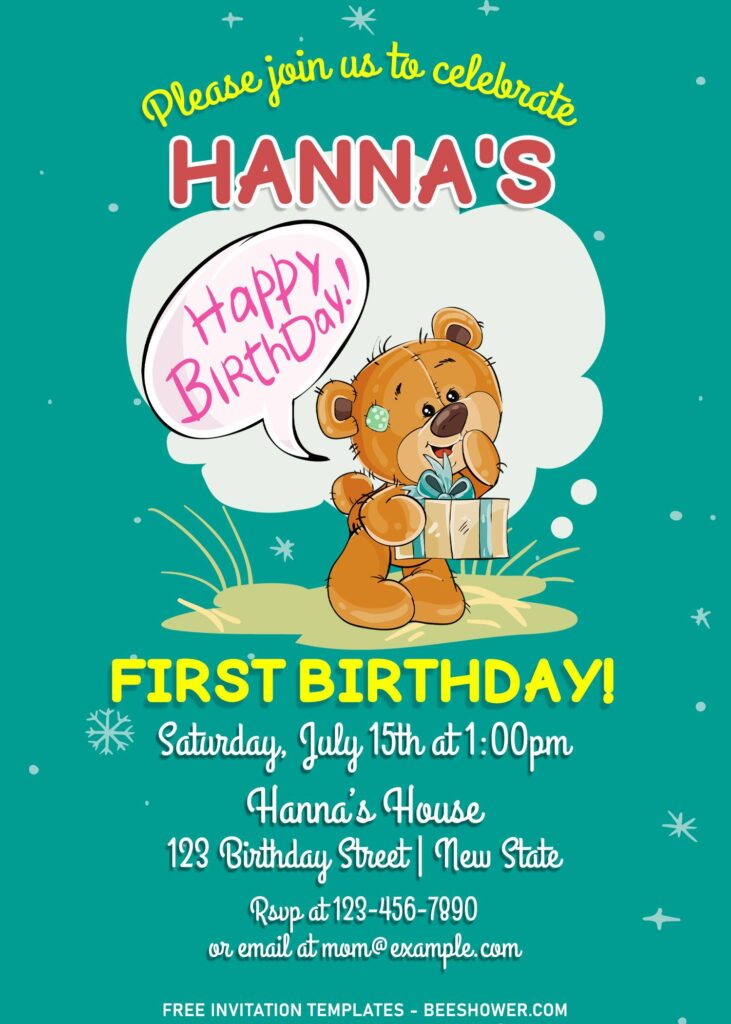 10+ Teddy Bear Cartoon Cute And Simple Birthday Invitation Templates
