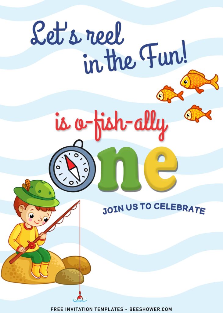10+ Funny Fishing Themed Birthday Invitation Templates For All Ages with cute little boy fishing at river