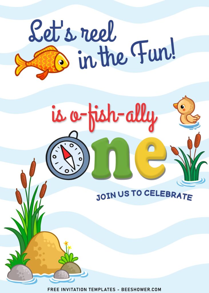 10+ Funny Fishing Themed Birthday Invitation Templates For All Ages with water plants