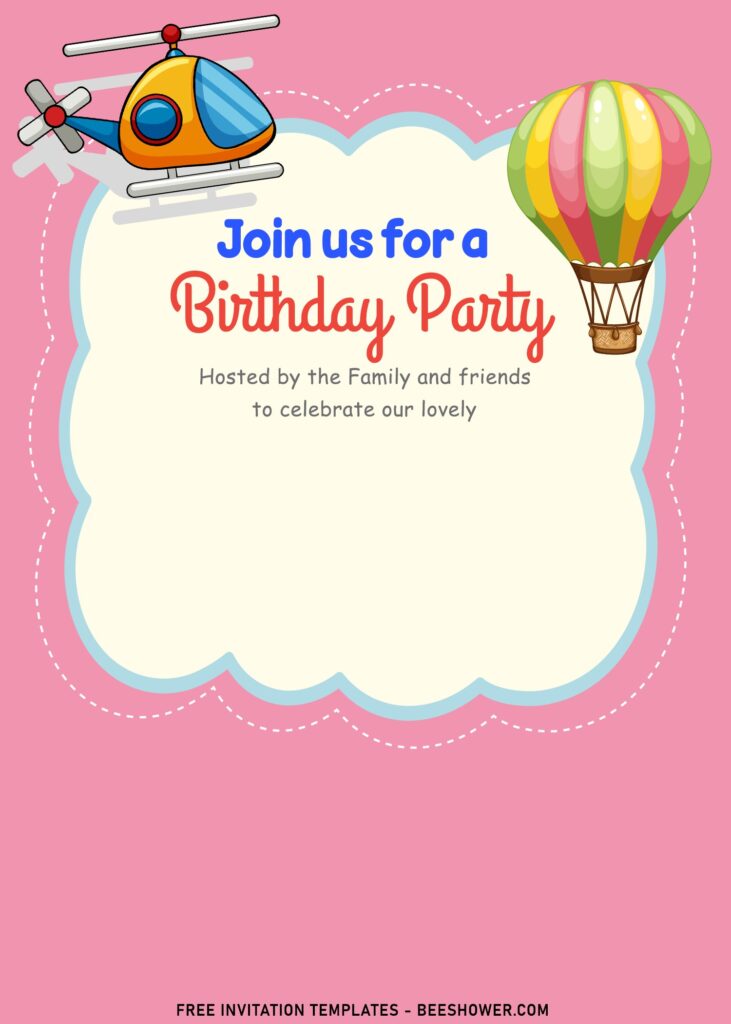 10+ Lovely Adorable Toys Kids Birthday Invitation Templates with cute helicopter toys
