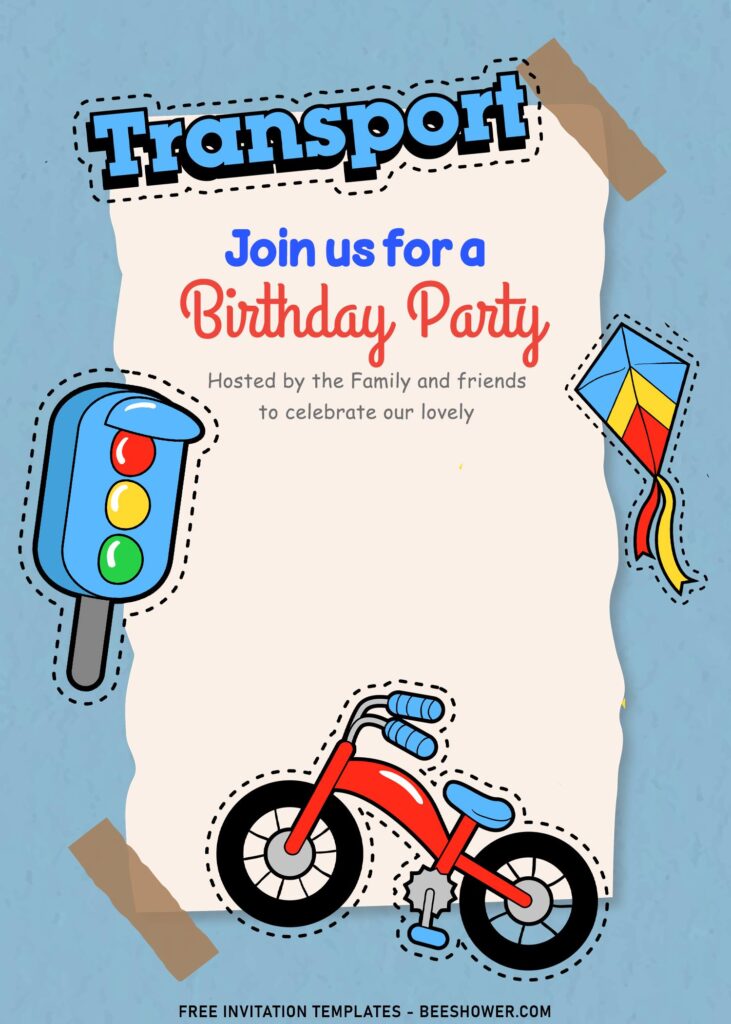 11+ Retro Transportation Themed Joint Birthday Invitation Templates with kids bike