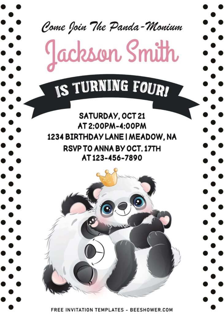 11+ Watercolor Polka Dot Panda Birthday Invitation Templates