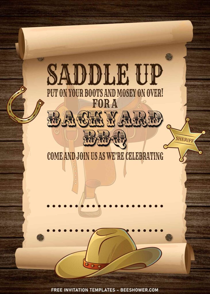 7+ Rustic Wooden Wild West Cowboy Birthday Invitation Templates with cowboy's hat