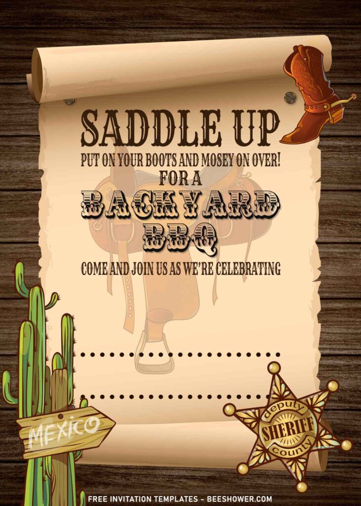 7+ Rustic Wooden Wild West Cowboy Birthday Invitation Templates with sheriff badge