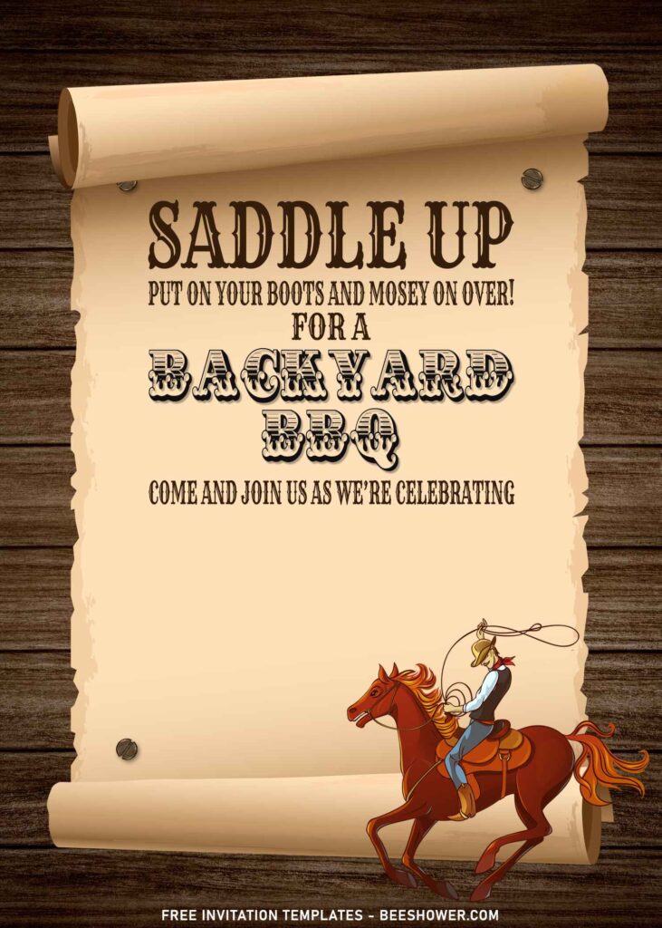 7+ Rustic Wooden Wild West Cowboy Birthday Invitation Templates with awesome cowboy riding horse and throwing lasso