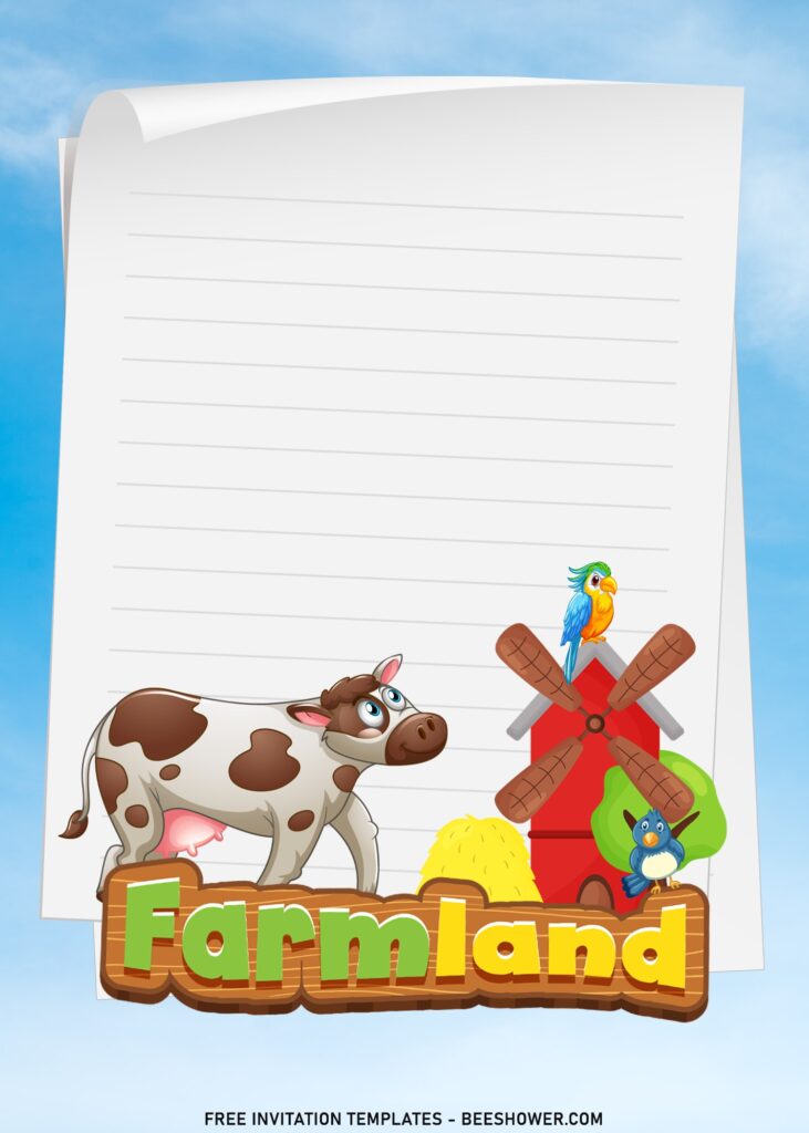 8+ Cartoon Farmer And Farm Animals Birthday Invitation Templates with adorable coow