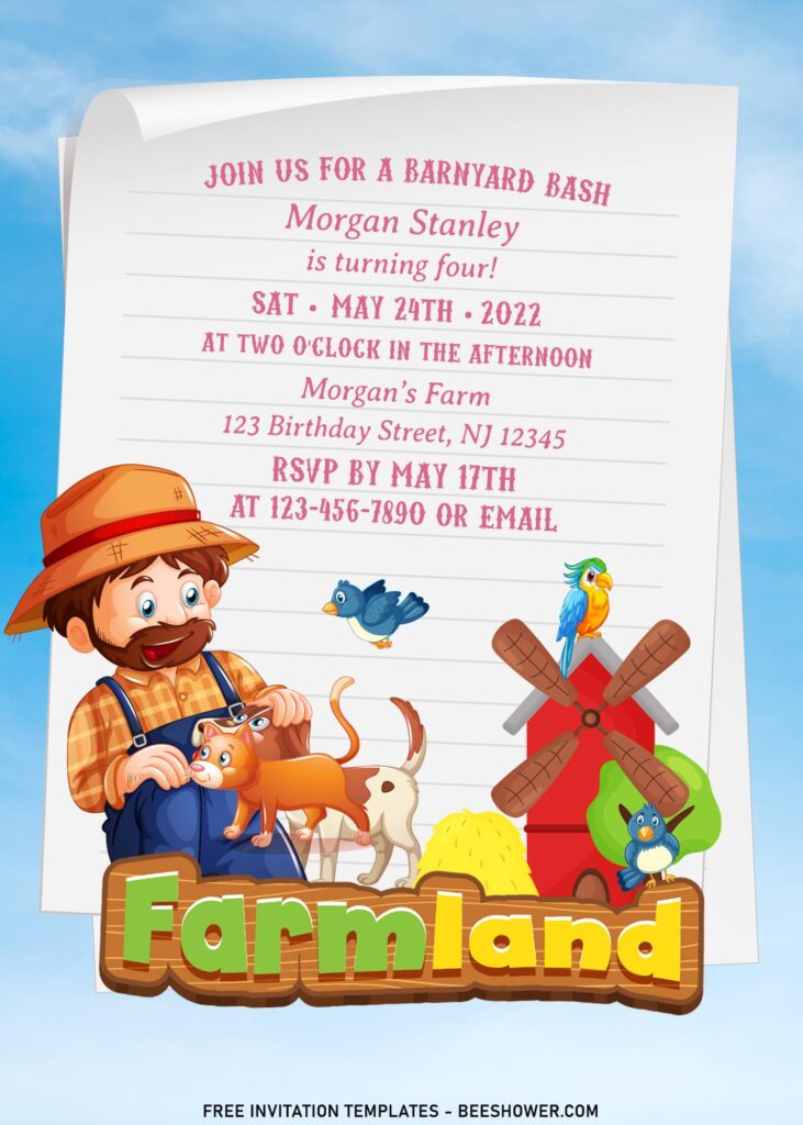 8+ Cartoon Farmer And Farm Animals Birthday Invitation Templates