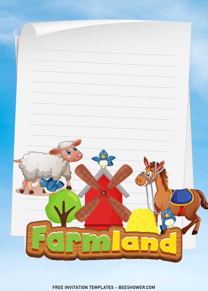 8+ Cartoon Farmer And Farm Animals Birthday Invitation Templates with adorable sheep and horse