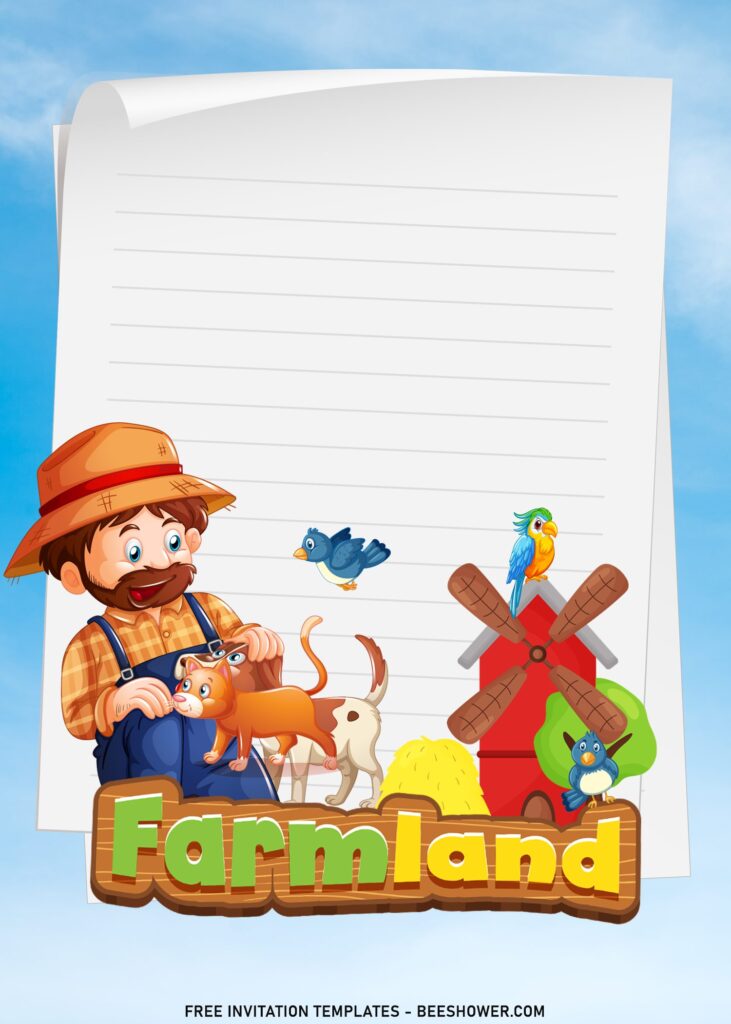 8+ Cartoon Farmer And Farm Animals Birthday Invitation Templates with cute farmer and his pets