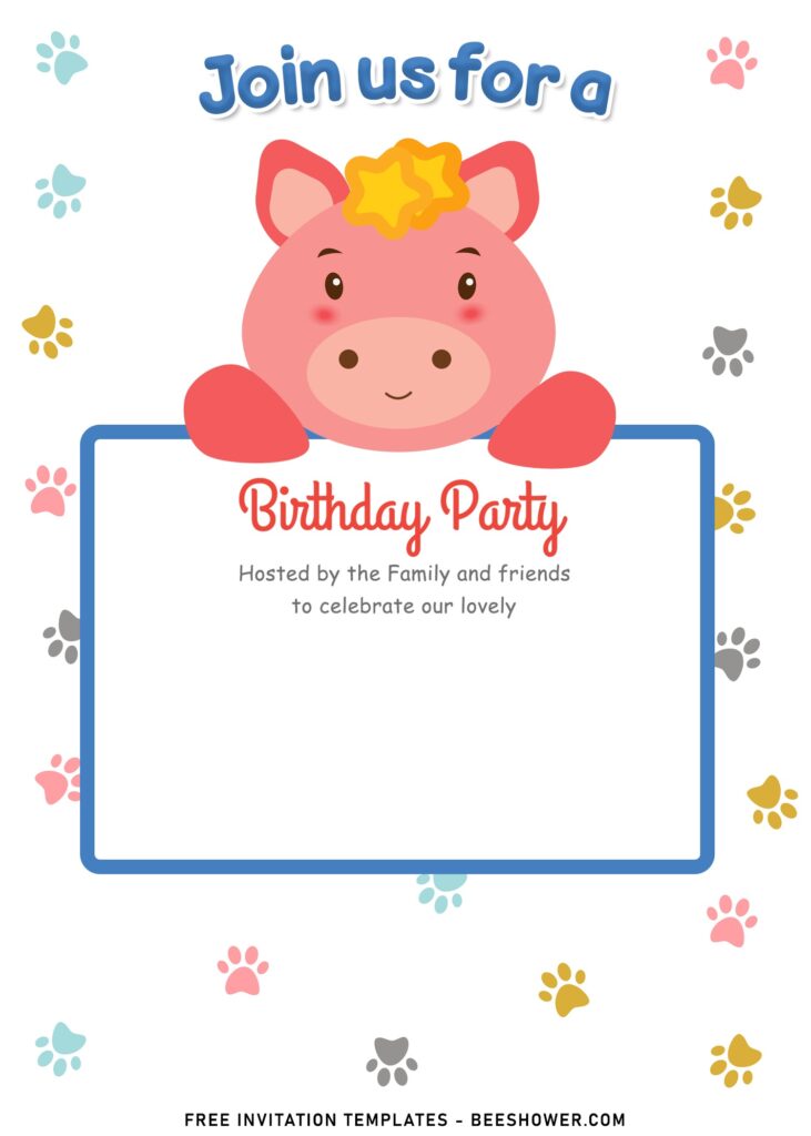 9+ Lovable Party Animals  Birthday Invitation Templates with adorable baby hippo