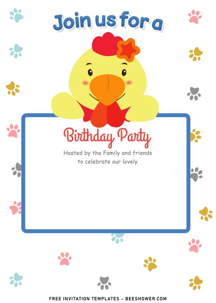 9+ Lovable Party Animals  Birthday Invitation Templates with adorable baby chicken