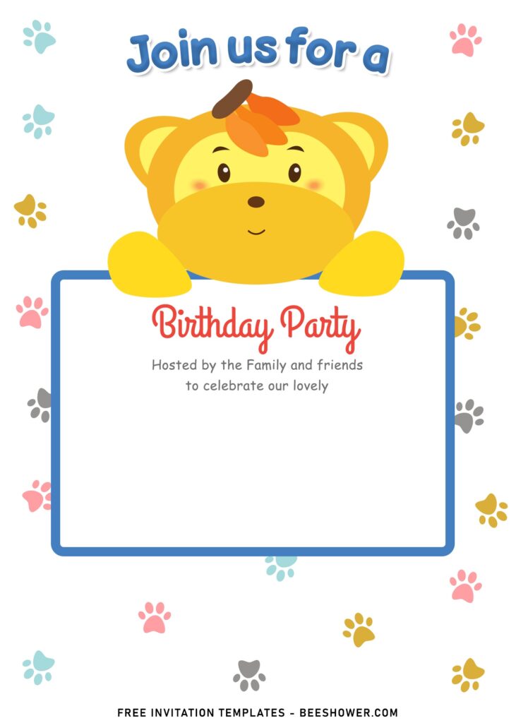 9+ Lovable Party Animals  Birthday Invitation Templates with adorable baby monkey