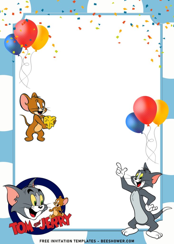 10+ Cutest Tom And Jerry Birthday Invitation Templates with Jerry's holding cheese