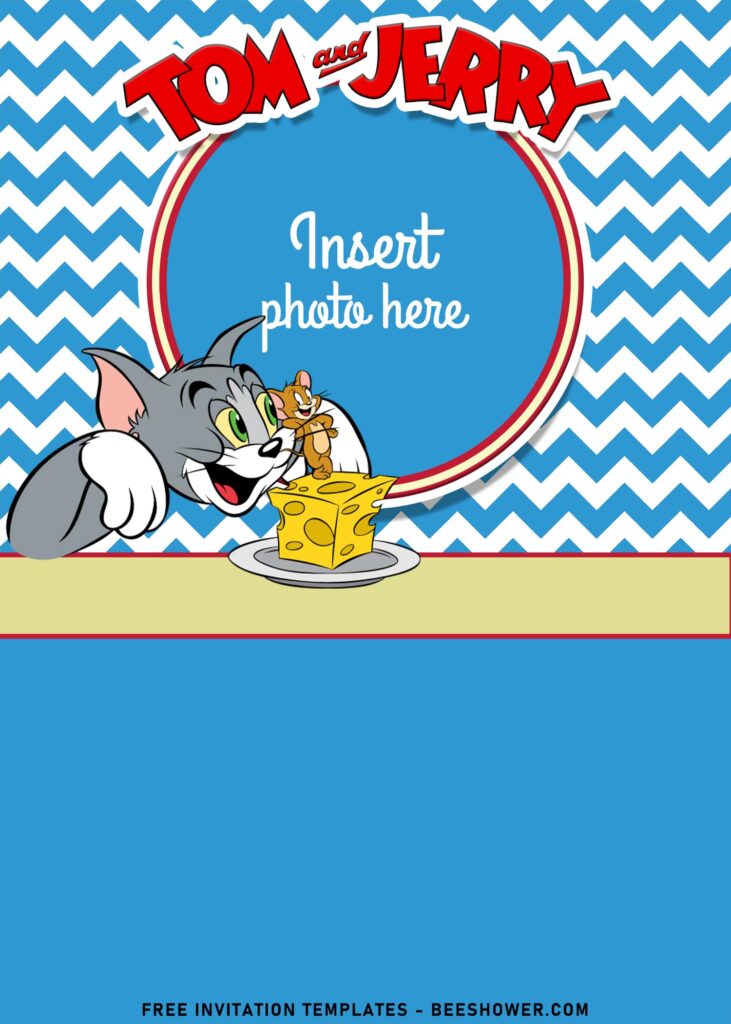 10+ The Naughty Cute Tom And Jerry Birthday Invitation Templates with Tom and Jerry eating cheese