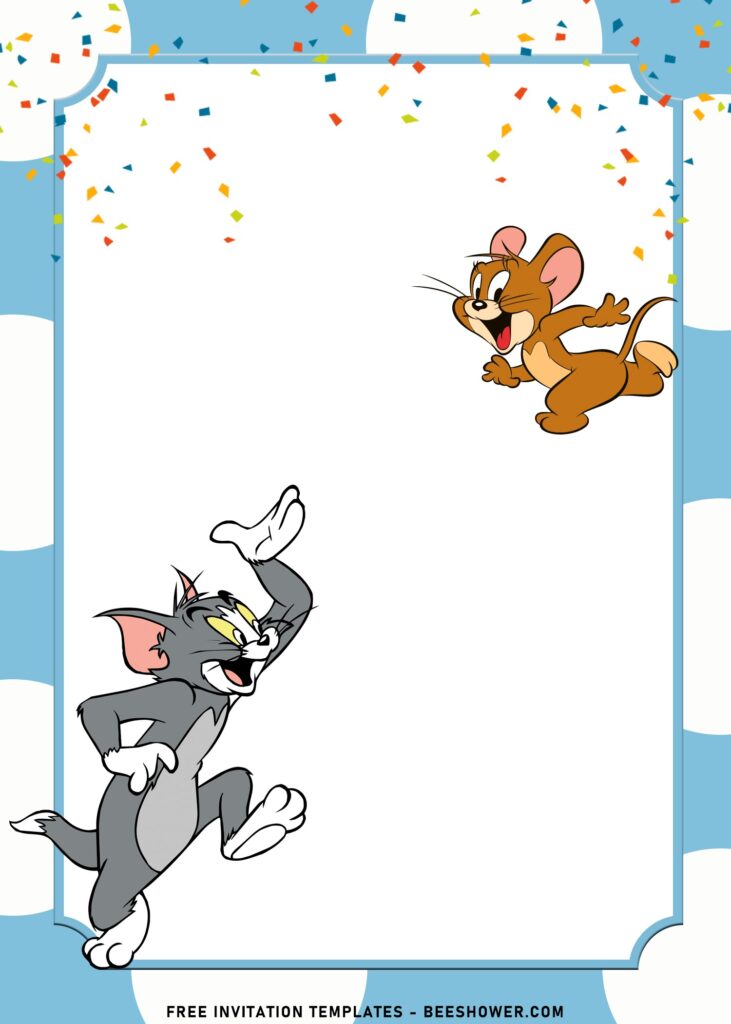 10+ Cutest Tom And Jerry Birthday Invitation Templates with adorable polka dot background