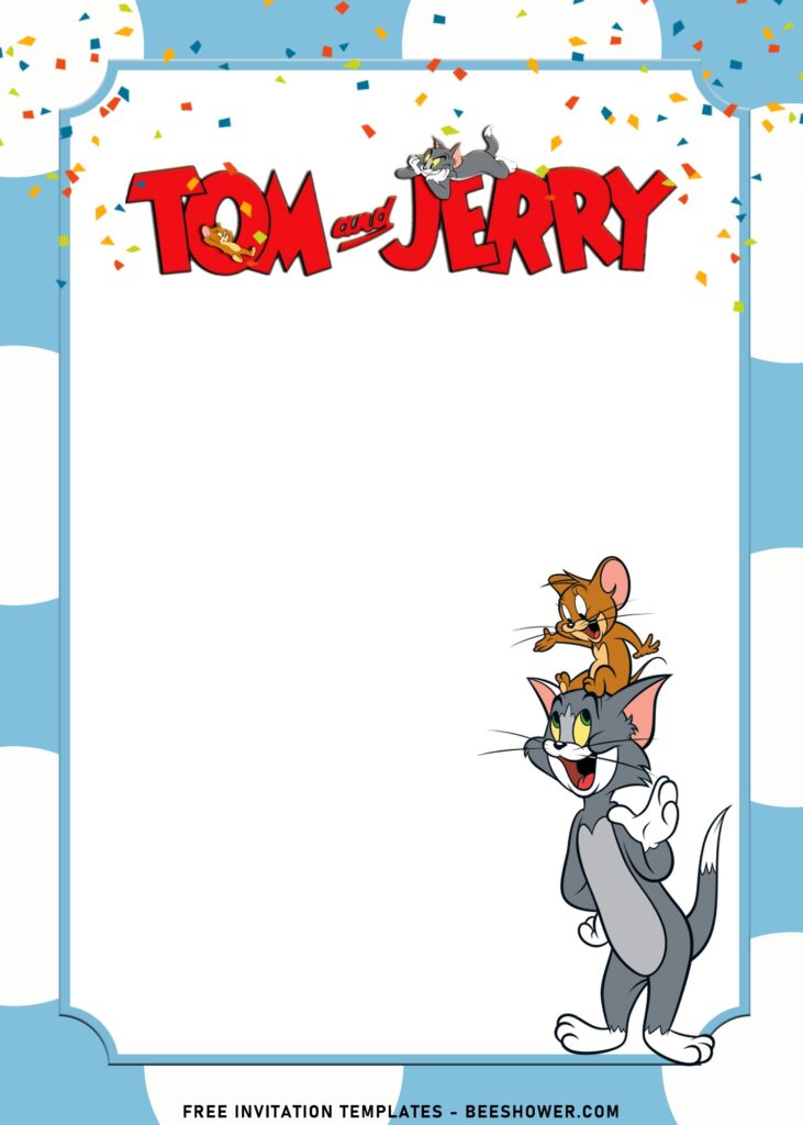 10+ Cutest Tom And Jerry Birthday Invitation Templates with Tom is piggybacking Jerry on his head