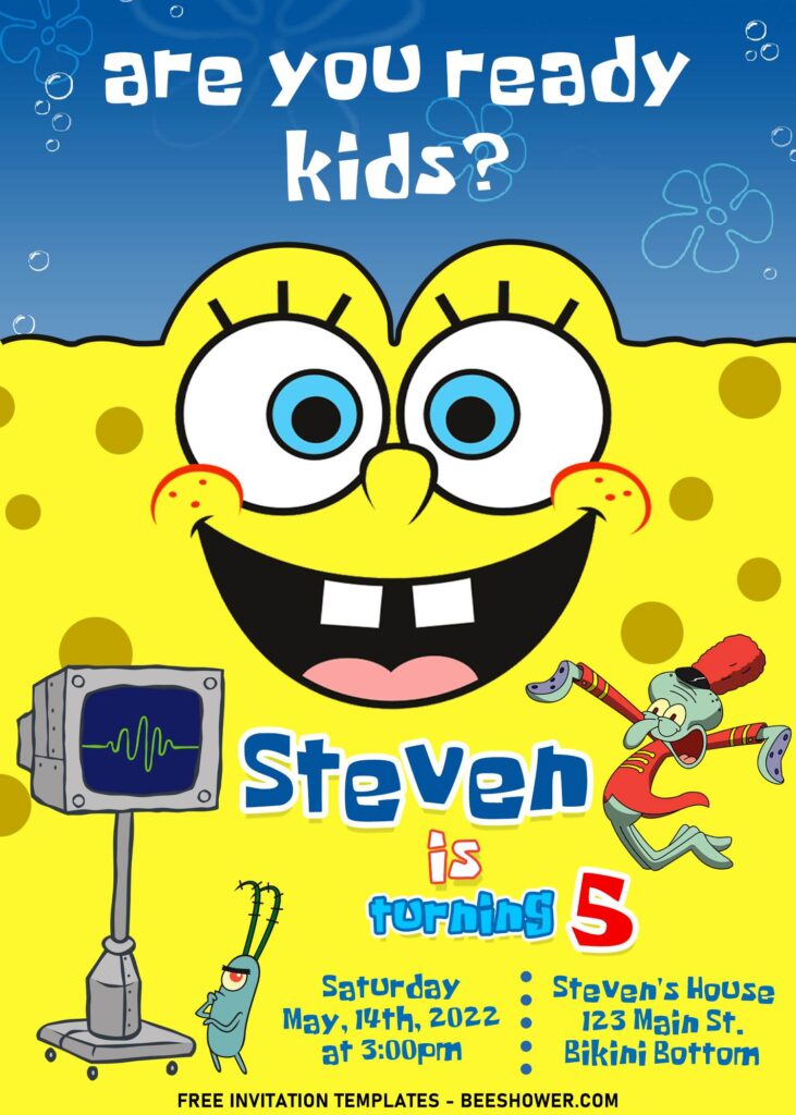 11+ Cartoon Cute SpongeBob Birthday Invitation Templates with Squidward