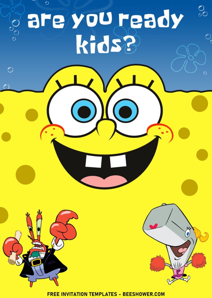 11+ Cartoon Cute SpongeBob Birthday Invitation Templates with Mr. Krab and Pearl