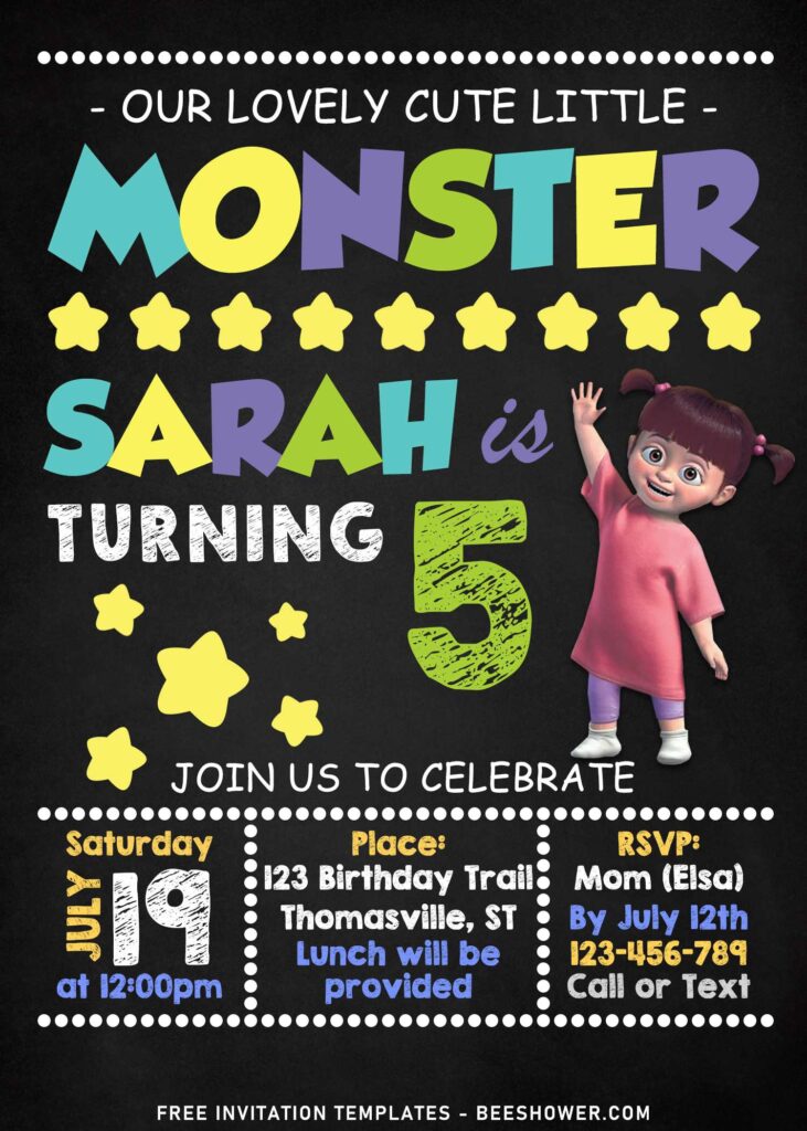 11+ Cute Little Monster Birthday Invitation Templates With Boo & James Sullivan