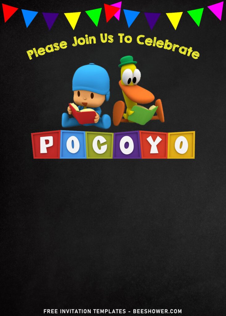 11+ Festive Chalkboard Pocoyo Kids Birthday Invitation Templates with Pato the cute little duck