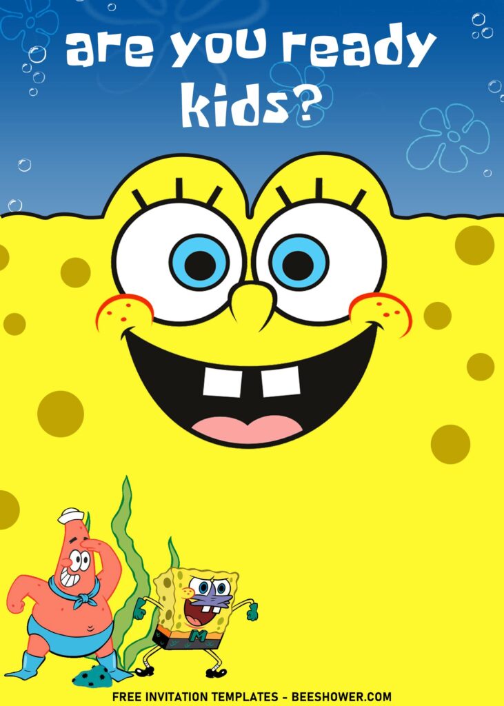 11+ Cartoon Cute SpongeBob Birthday Invitation Templates with Patrick and SpongeBob in disguise wearing Mermaid Man suits