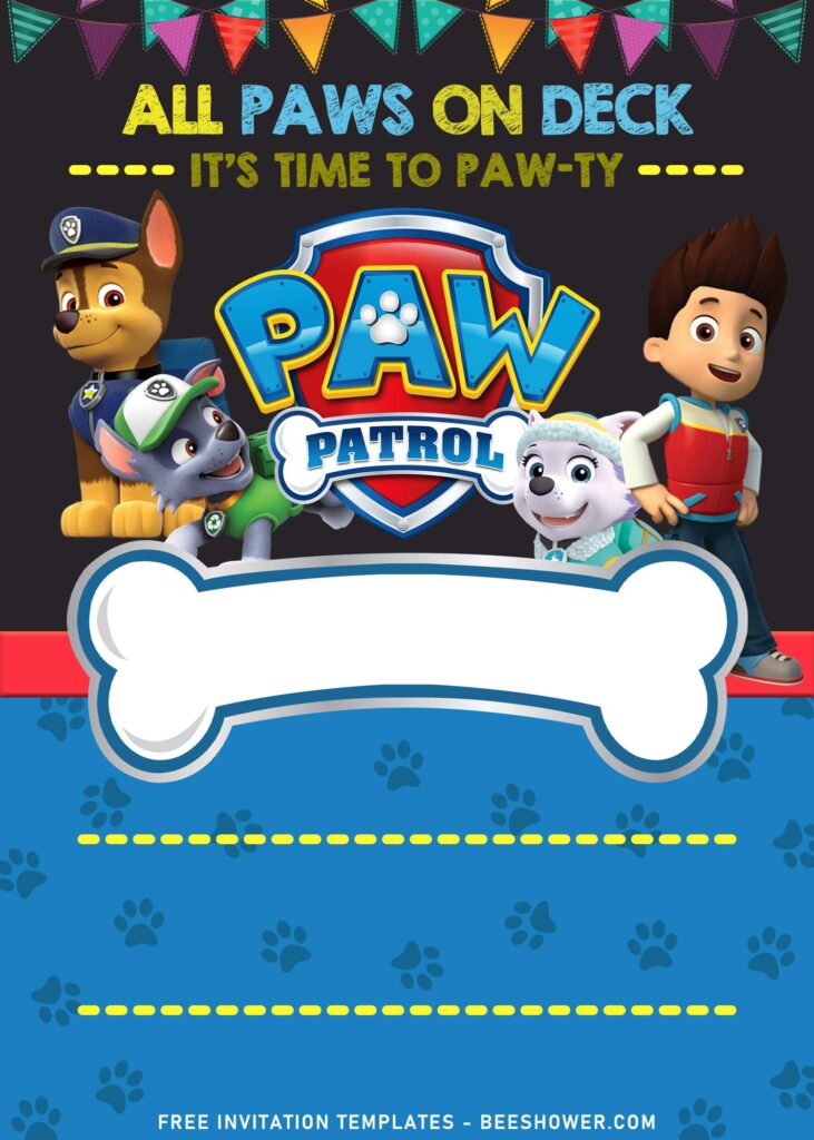 7+ Adorable Chalkboard Paw Patrol Chase And Friends Invitation Templates with Chase the Police German Shepherd dog offcer