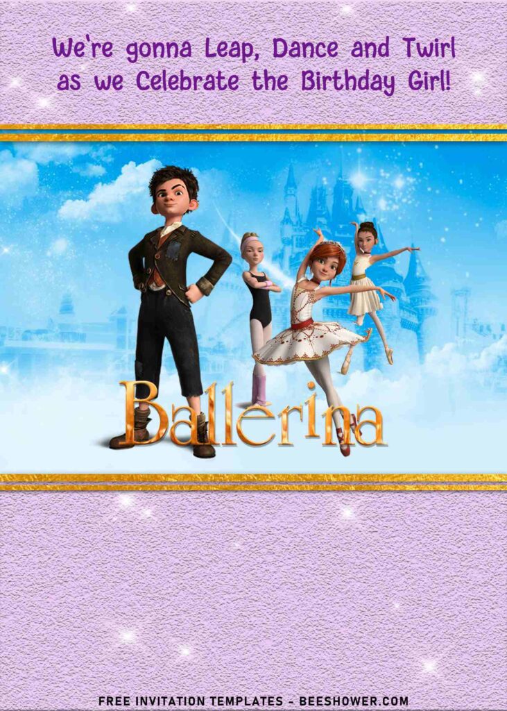 7+ Sparkling Glitter Leap Ballerina Birthday Invitation Templates with stunning Princess's castle