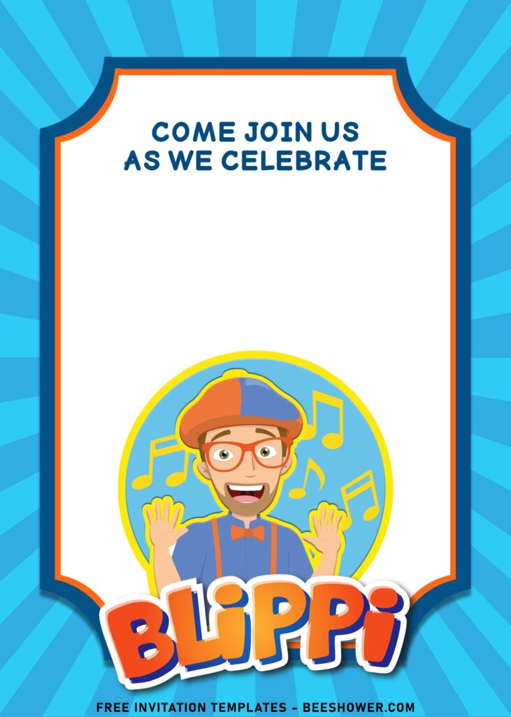 7+ Endearing Blippi Kids Birthday Party Invitation Templates with cartoon comic burst background