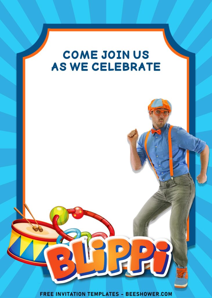 7+ Endearing Blippi Kids Birthday Party Invitation Templates with the dancing Blippi