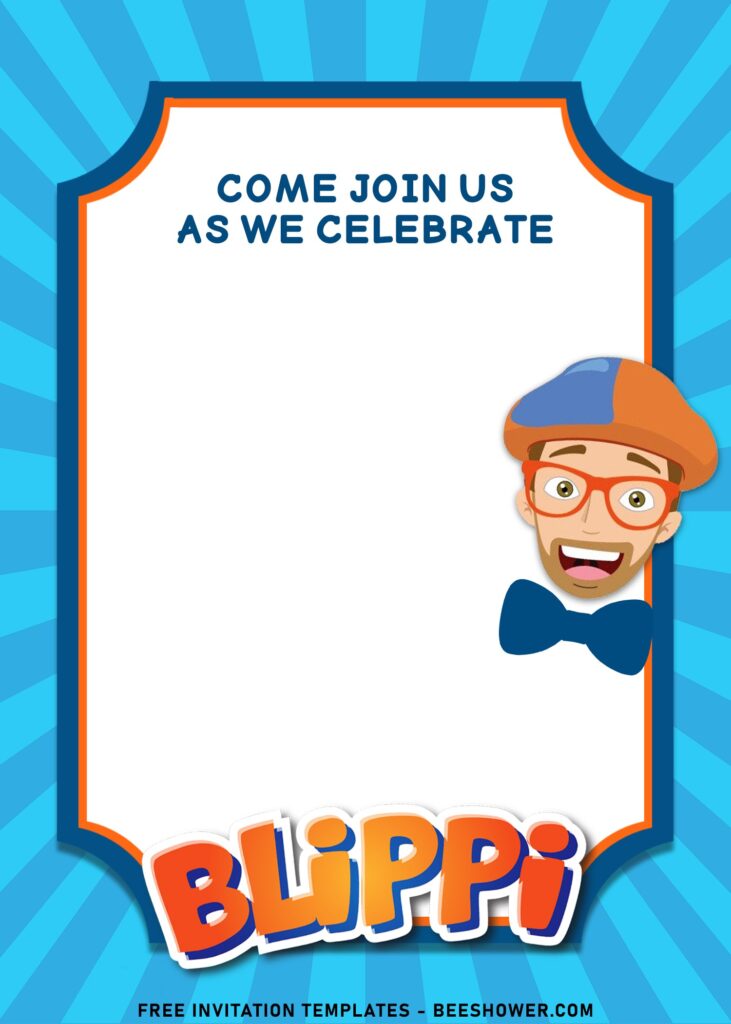 7+ Endearing Blippi Kids Birthday Party Invitation Templates with Blippi's hair and bowtie