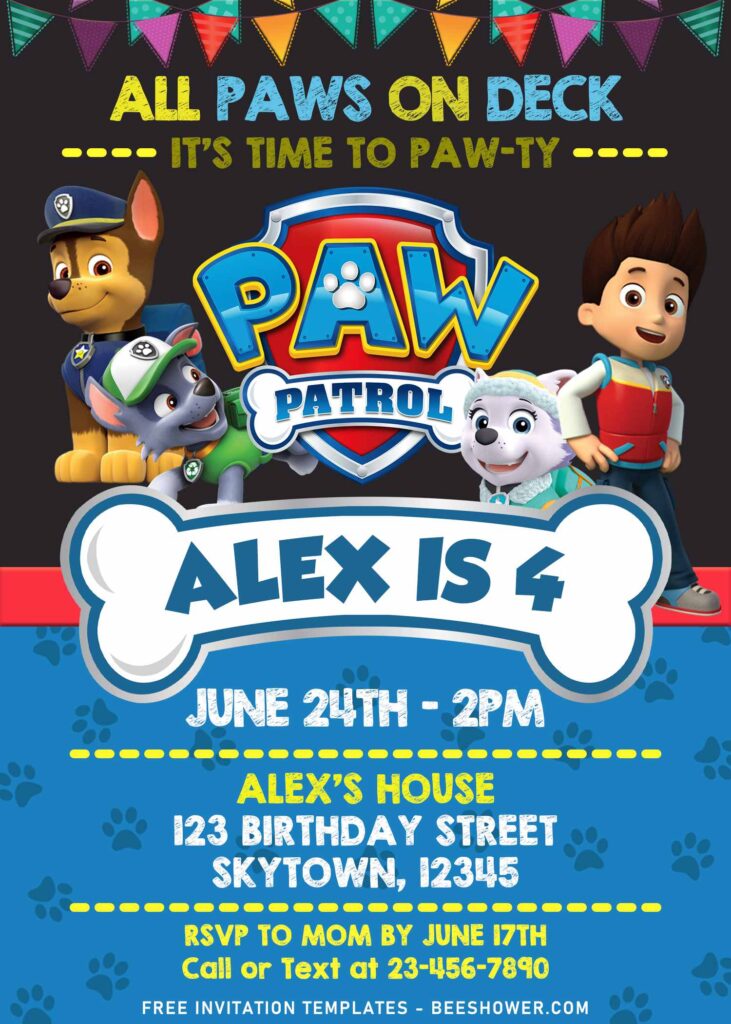 7+ Adorable Chalkboard Paw Patrol Chase And Friends Invitation Templates