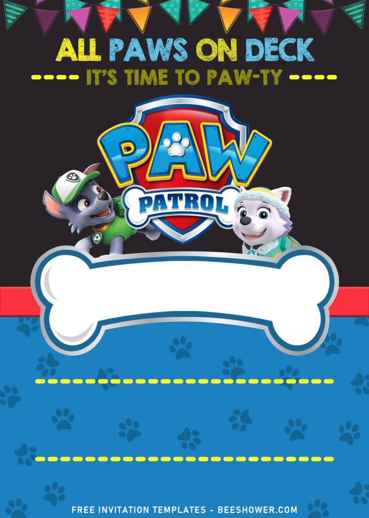 7+ Adorable Chalkboard Paw Patrol Chase And Friends Invitation Templates with Adorable Everest and Rocky