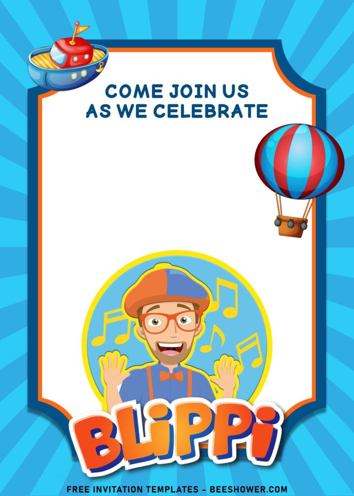 7+ Endearing Blippi Kids Birthday Party Invitation Templates with cute ship