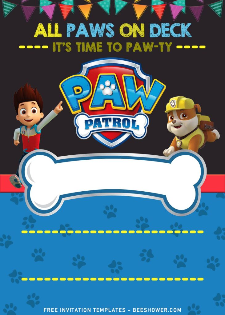7+ Adorable Chalkboard Paw Patrol Chase And Friends Invitation Templates with Rubble and Ryder