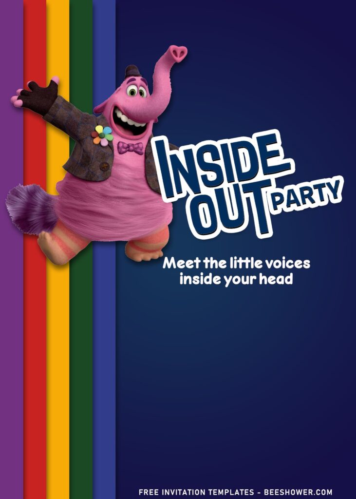 7+ Joyful Inside Out Themed Kids Birthday Invitation Templates with adorable Bing Bong the elephant