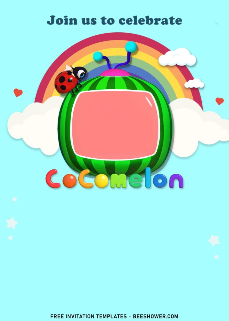 7+ Littlebud Rainbow Cocomelon Birthday Invitation Templates with cute Watermelon TV