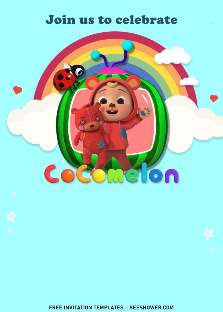 7+ Littlebud Rainbow Cocomelon Birthday Invitation Templates with cute TomTom